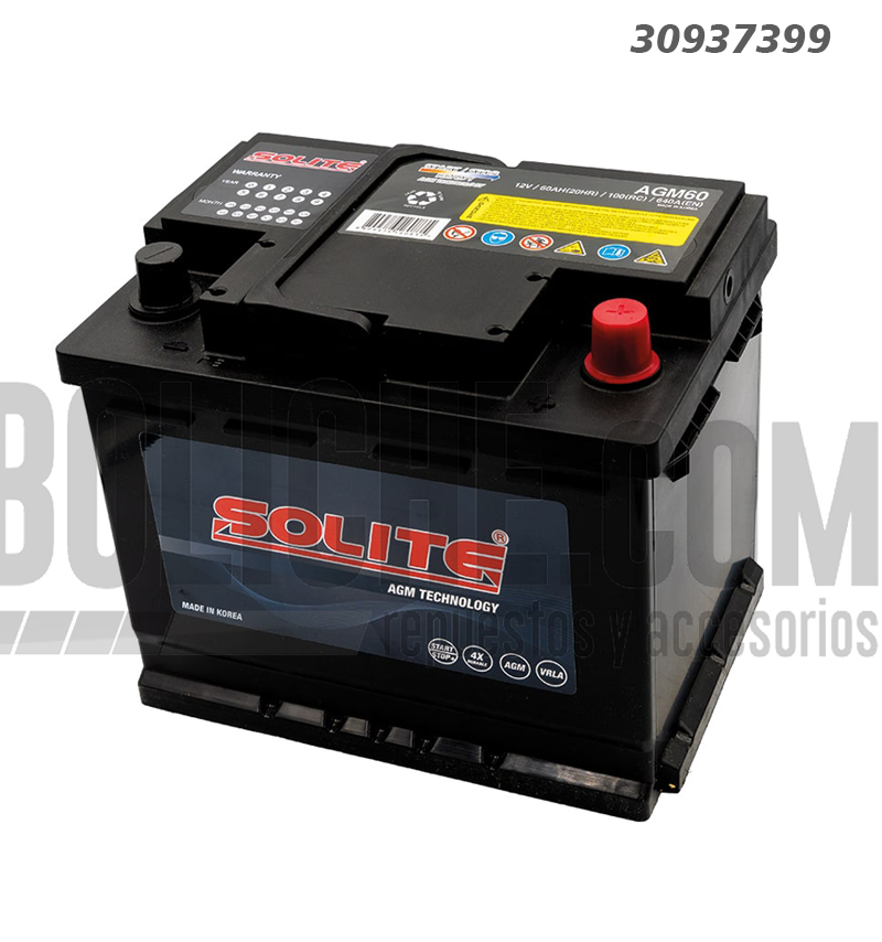 Batería Solite Agm AGM. AGM80. 80Ah 12V. Caja L4 (314x174x189mm